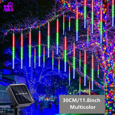 1 pieza de Luz Solar LED de Lluvia Meteórica, Luz para Jardín Exterior, 50.06cm/30.0cm con 8 Tubos para Patio, Paisaje, Barra, Tienda, Calle, Centro Comercial en Acción de Gracias, Navidad, Halloween, Boda, Decoración del Árbol de Navidad, Iluminación Ex