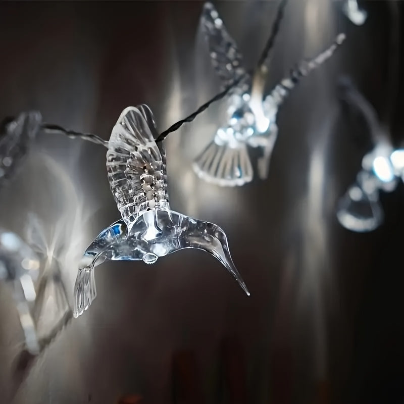 Luces de Cadena LED con Energía Solar en Forma de Colibrí - 20 Luces Hadas Multicolores para Jardín Exterior, Patio y Decoración de Cercas, Eficiente en Energi