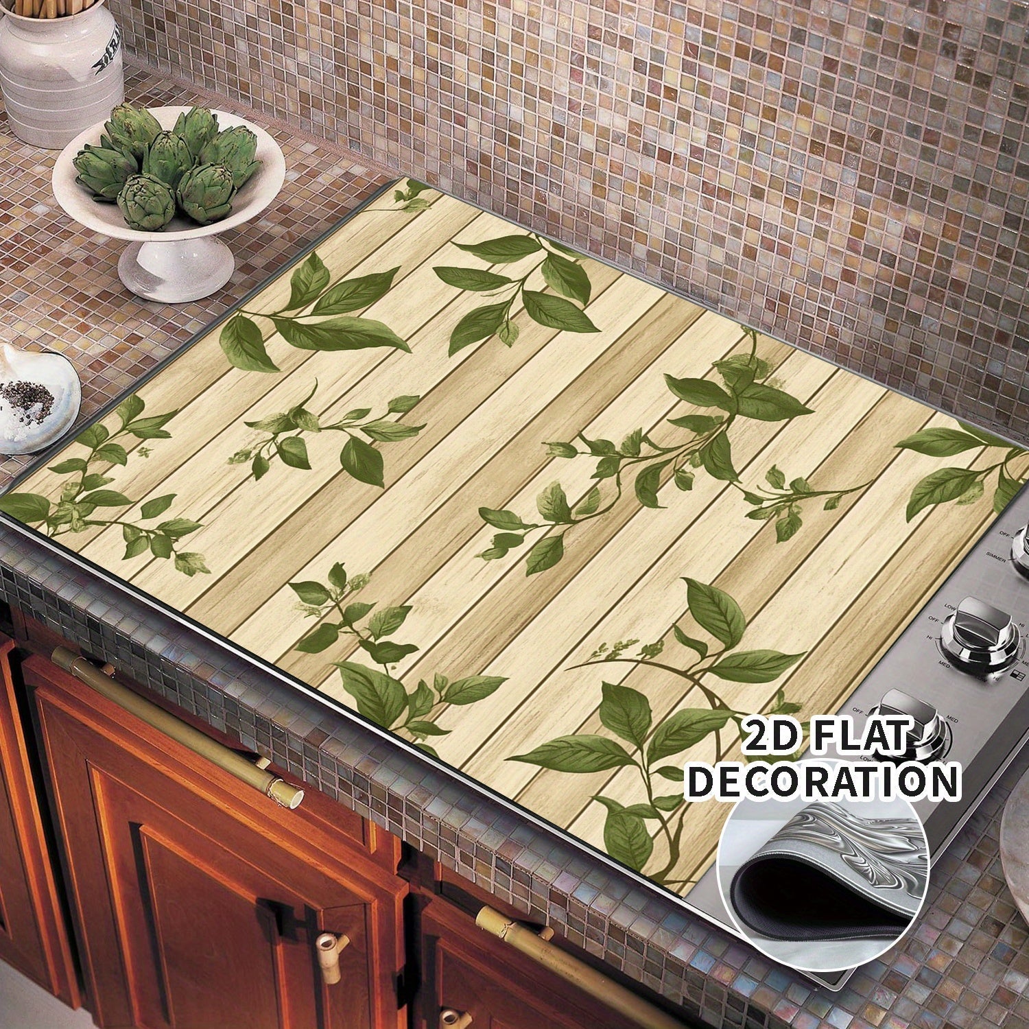 2D Decoración Plana, Cubierta de Fogón Eléctrico - Cubierta de Fogón de Gas con Forro de Goma, Ideal para Cualquier Cocina, Protección del Fogón, 1 Unidad