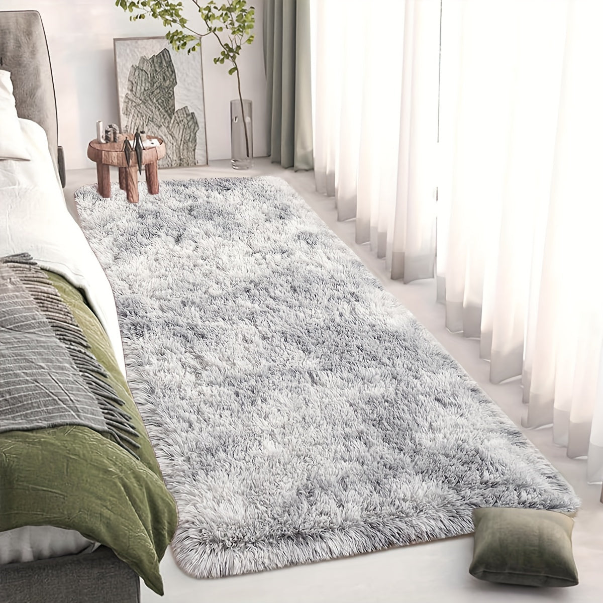 1 ud., Alfombra Larga de Peluche Gris Claro con Estampado Tie-Dye, Tela Mejorada Suave y Acogedora, Alfombrilla Decorativa Moderna Fácil de Limpiar, Esponja Gruesa Duradera y Ligera, Portátil, Adecuada para Dormitorio, Sala de Estar, Área de Ocio, Zona d