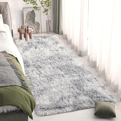 1 ud., Alfombra Larga de Peluche Gris Claro con Estampado Tie-Dye, Tela Mejorada Suave y Acogedora, Alfombrilla Decorativa Moderna Fácil de Limpiar, Esponja Gruesa Duradera y Ligera, Portátil, Adecuada para Dormitorio, Sala de Estar, Área de Ocio, Zona d