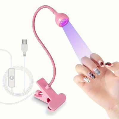 1 lámpara de uñas LED rotativa alimentada por USB con tubo metálico flexible - Luz púrpura flexible para arte de uñas DIY, curado de gel y decoración del hogar - Ideal para dormitorio, sala de estar o escritorio, accesorios de tecnología de uñas, lámpara