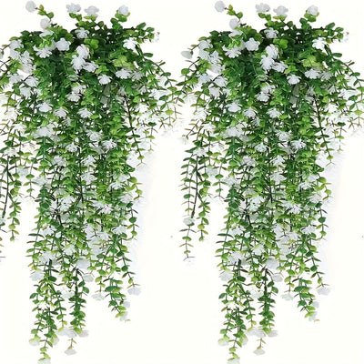 Conjunto de 4, plantas de seguimiento sintéticas diseñadas para imitar hojas de eucalipto, adecuadas para uso al aire libre, resistentes a la radiación UV, ideales para decorar escenas, habitaciones y hogares.