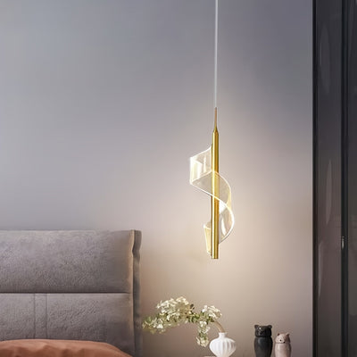 Lámpara colgante de acrílico transparente, luz LED regulable, altura ajustable, diseño moderno, lámpara de techo con espiral dorada, ideal para isla de cocina, comedor, sala o habitación, color dorado