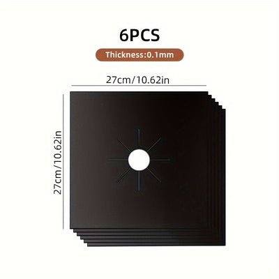 Conjunto de 6 Alfombrillas de Protección para Estufa de Gas 26.92cm x 26.92cm, Reutilizables, Estables a Altas Temperaturas, Seguras y No Tóxicas, Antiadherentes, Fáciles de Limpiar, Accesorios de Cocina