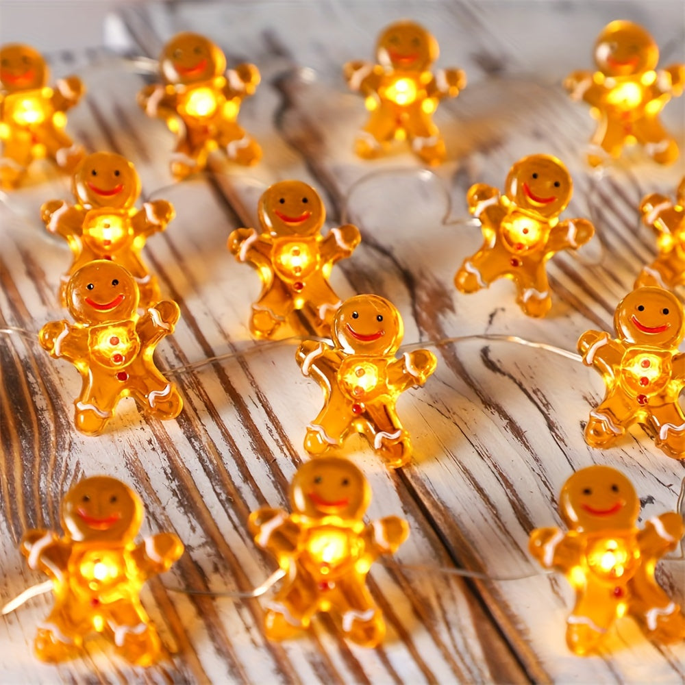 Guirnalda de Luces Navideñas de 3m con Pilas, Guirnalda de Luces de Hombre de Jengibre, Decoración de Ambiente Lindo para Habitación, Decoración de Luces para Noche de Navidad, Adecuada para Navidad, Fiestas, Dormitorio, Interior, Sala de Estar