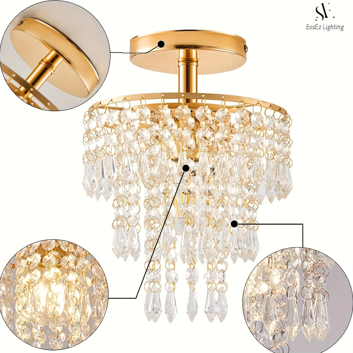 1 pieza de moderna elegante mini candelabro de cristal - Lujo moderno, luz de techo semi-inclinada, perfecta para fiestas de vacaciones, restaurantes, hoteles, dormitorios y salas de estar, estructura metálica, incluye hardware de instalación - Bombilla
