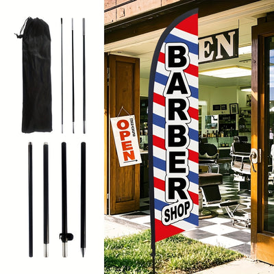 Juego de 1 bandera de barbería de 259.08 cm con asta, diseño vibrante en rojo, blanco y azul, para publicidad exterior y promociones, accesorio para barbería