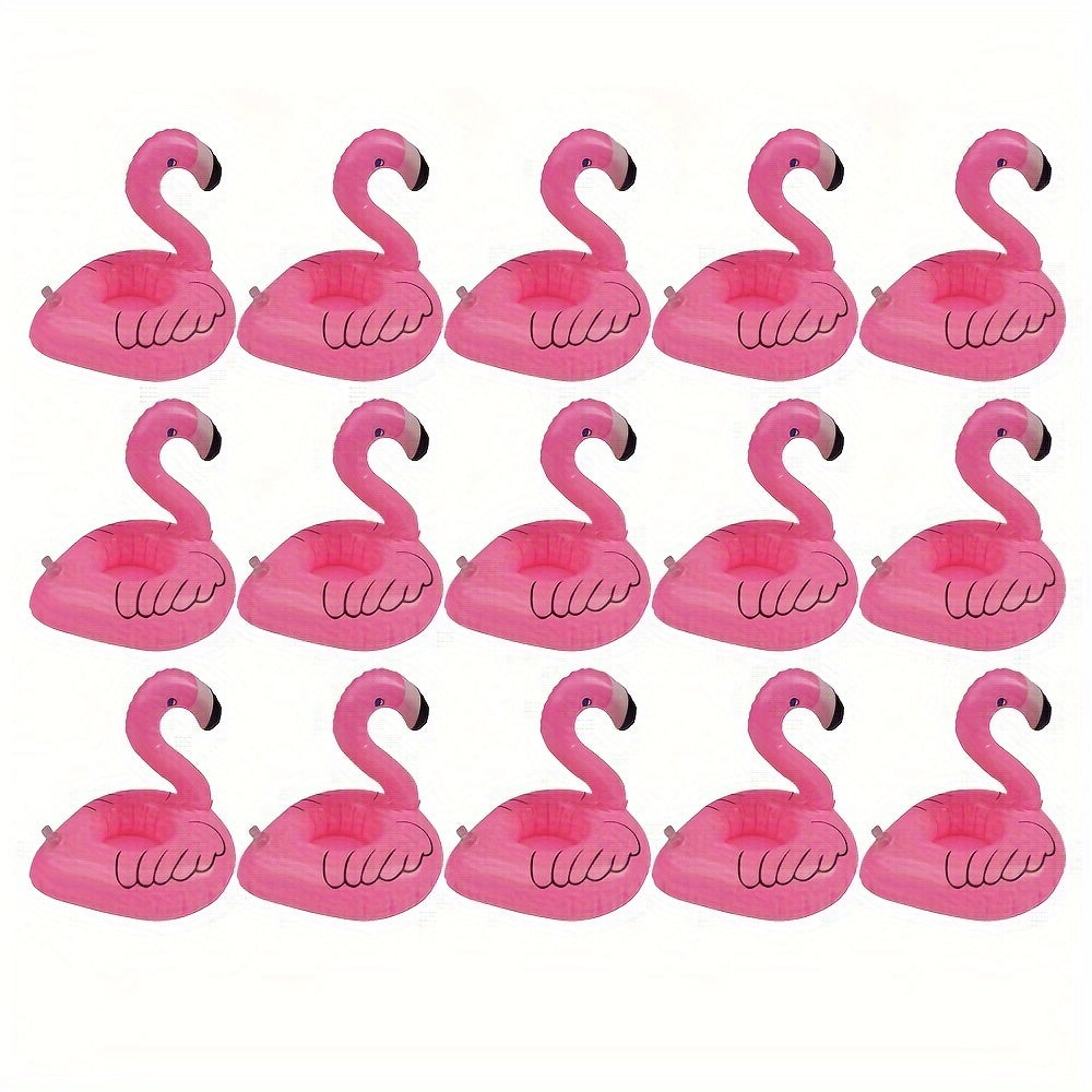 15pcs Portavasos Inflables de Flamenco Rosa - Posavasos Flotantes de PVC para Fiestas en la Piscina y Celebraciones de Verano, Decoración de Fiesta Linda y Duradera