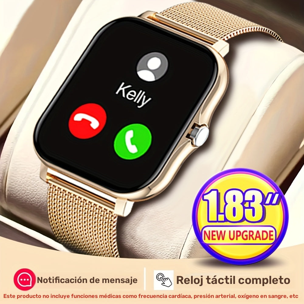 Reloj inteligente de 4,65 cm con llamada inalámbrica, pantalla digital, batería de litio recargable, caja de aleación de zinc, movimiento electrónico, correa de silicona y acero inoxidable - Compatible con varios teléfonos