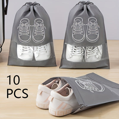 10 Bolsas Organizadoras de Zapatos Grises para Viaje - Ligeras y Transparentes con Cierre de Cordón Blanco, Ideales para Empacar y Guardar Zapatos Ordenadamente, Organizador Colgante para Calzado