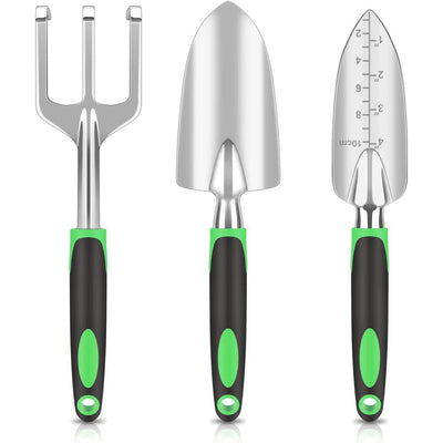 Juego de herramientas de jardín de aluminio con horca para raíces, cuchara, tijeras de poda y más - Herramientas de jardinería duraderas y multiusos para uso doméstico y profesional, esenciales para el jardinería|Diseño ergonómico|Construcción duradera