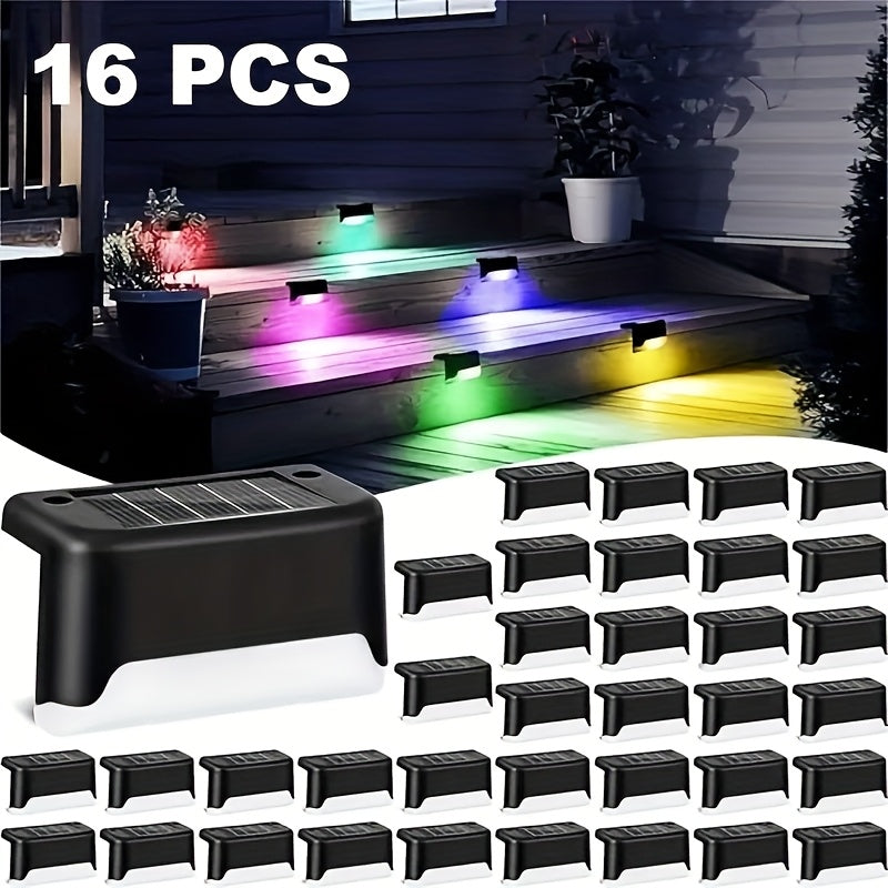 16 juegos de luces solares cambiantes de color para terrazas, luces solares para patios, paredes y bordes de piscinas, terrazas exteriores, barandillas, escaleras, pasos, cercas, luces LED para decoraciones navideñas, festivas y de Año Nuevo
