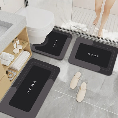 3 piezas de tapetes antideslizantes de tierra de diatomeas "HOME" para baño - Suaves, de secado rápido, absorbentes, para baño, dormitorio, cocina, lavandería - Lavables a máquina, sin olor, tapete moderno y duradero para piso de baño