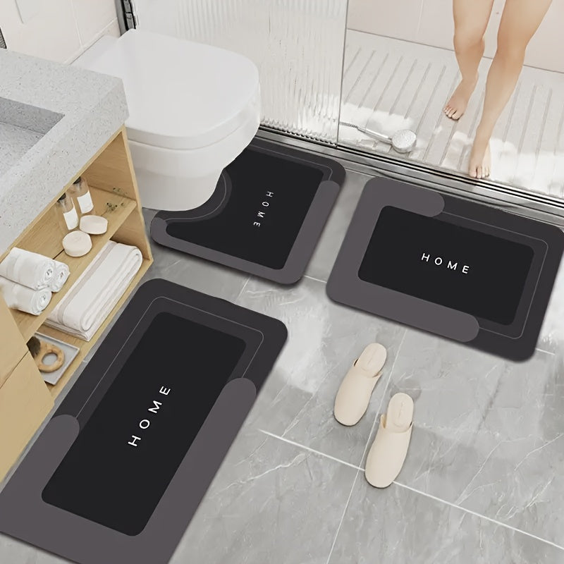 3 piezas de tapetes antideslizantes de tierra de diatomeas "HOME" para baño - Suaves, de secado rápido, absorbentes, para baño, dormitorio, cocina, lavandería - Lavables a máquina, sin olor, tapete moderno y duradero para piso de baño