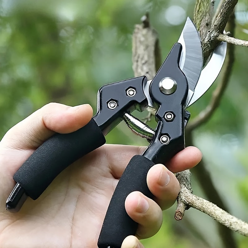 1pc Tijeras de Podar Premium UiUi de Alta Resistencia - Cuchillas de Acero Inoxidable de Alta Tensión, Mango Negro Ergonómico, Ideal para Jardinería y Paisajismo, Recorta Ramas Gruesas Sin Esfuerzo