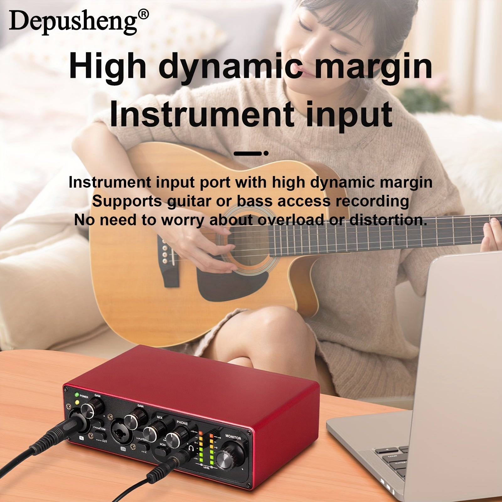 Interfaz de audio profesional DEPUSHENG de 2 canales - Grabación de 24 bits/196 kHz, interfaz XLR, alimentación fantasma, USB-C, aleación de aluminio, ideal para streaming de PC/Win/Mac y grabación de música, tarjeta de streaming de música | Tarjeta de s