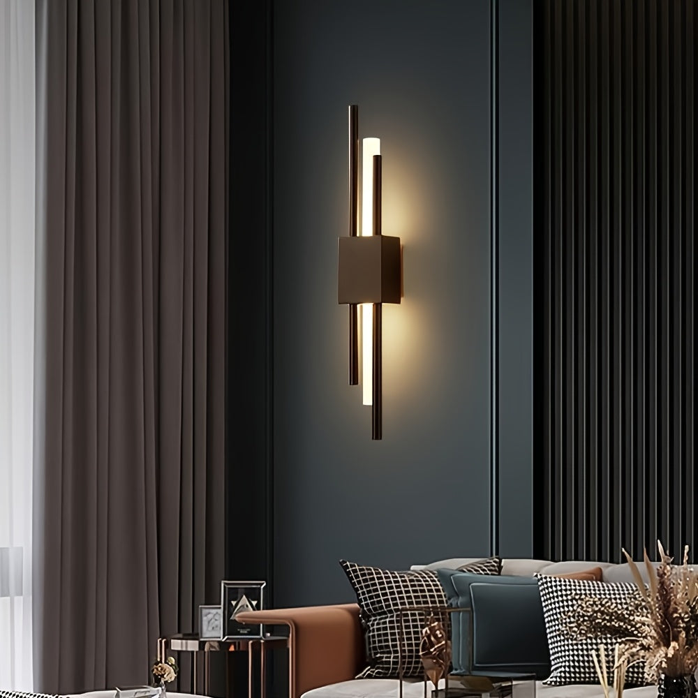 Linterna LED de pared moderna tricolor con cambio de temperatura, accesorios de doble cabeza en metal para techo montado, cableada, ideal para salas, comedores y tocadores - incluye hardware de instalación