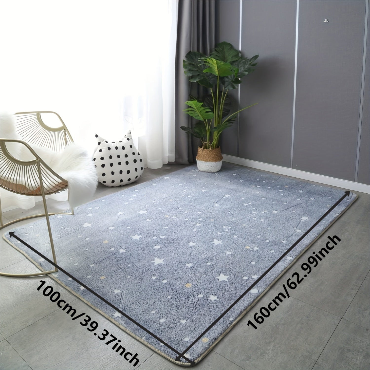 Alfombra ligera de poliéster Skeiyo - Lavable a mano, pelo bajo, alfombra rectangular hecha a máquina con color sólido y rayas, patrón de estrellas brillantes para uso en interiores, ideal para la decoración de habitaciones y dormitorios, festiva para Na