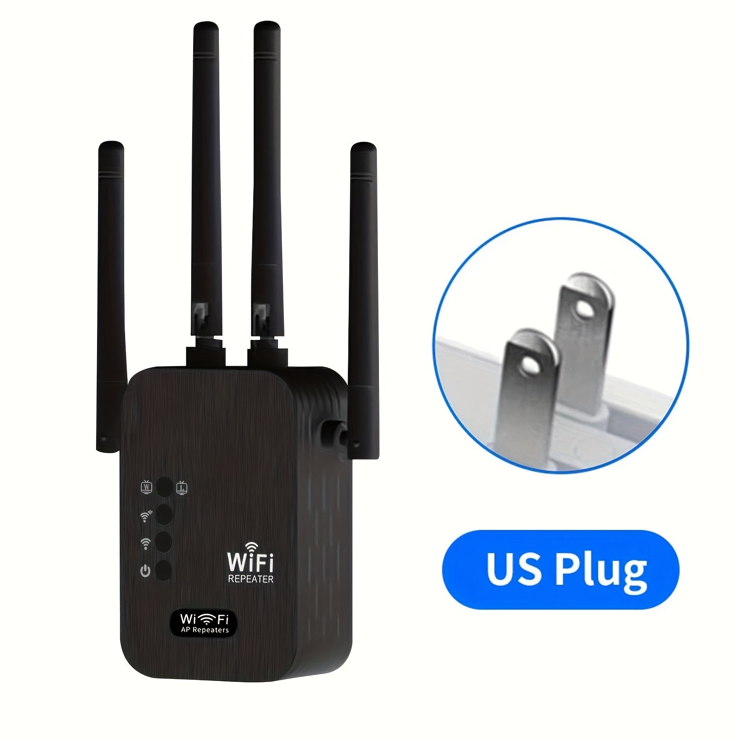 Amplificador de señal WiFi negro de 12000 metros - Extensor de red inalámbrica de 2,4 GHz, receptor, enchufe de EE. UU., banda única, 100V-240V, router de venta al por mayor para hogar y oficina