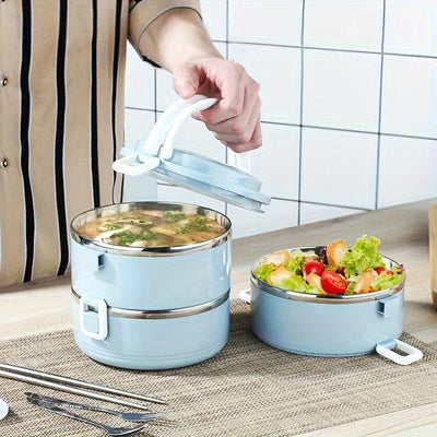 Juego de Lonchera de Acero Inoxidable - Caja Bento Aislada de 1 Capa con Tapa, Lavable a Mano, Forma Cilíndrica, Ideal para Oficina, Escuela, Camping y Picnic, Recipiente de Almacenamiento (2800ml)
