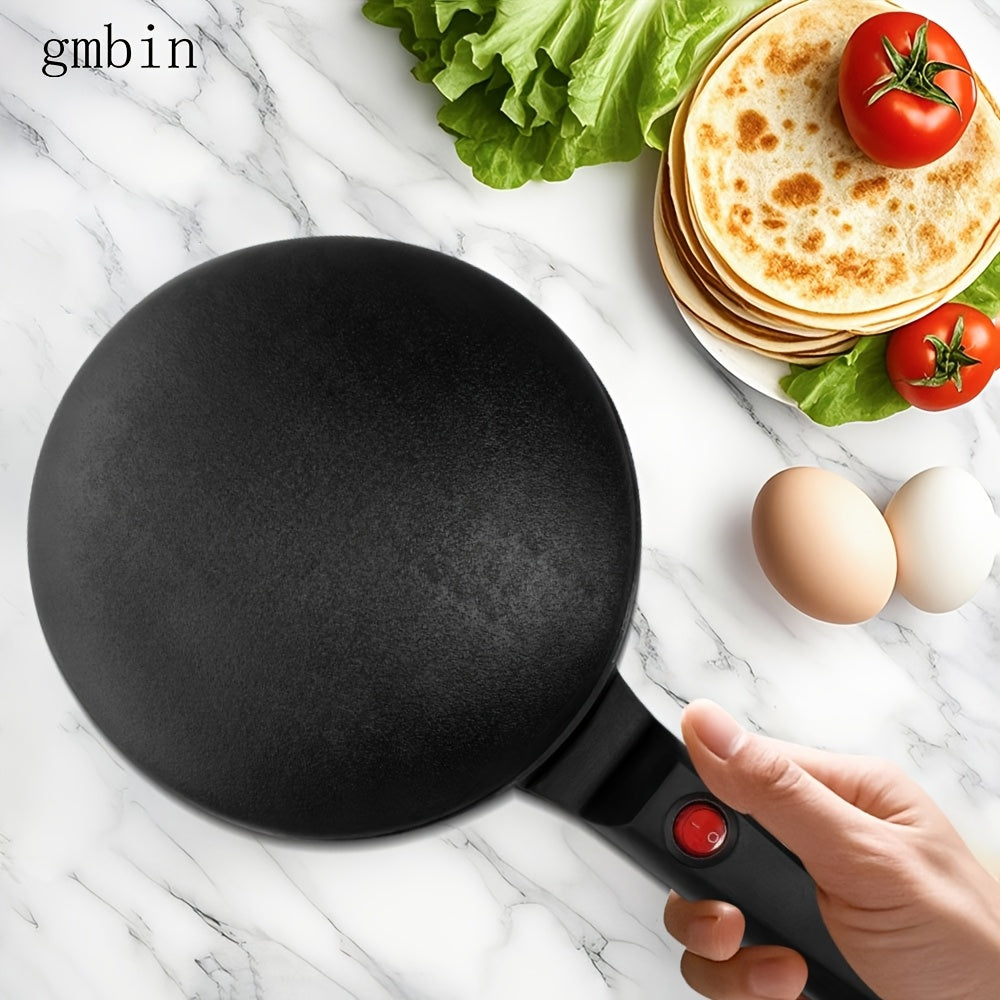 Sartén Redonda Antiadherente gmbin con Mango Rojo - Ideal para Crepes, Tortillas y Wafles, Calentamiento de un Solo Lado, 110V, 1000W, Enchufe de EE. UU., Sin Conversión Necesaria, Diámetro de 9,84 Pulgadas, Perfecto para Desayuno y Meriendas, Esenciales