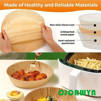 20 piezas de Papel Antiadherente para Freidora de Aire CJORWYN, Redondo de 20.07 cm - Desechable, Sin Blanquear, Resistente al Aceite para Hornear y Cocinar en Microondas más Saludable - Ideal para Accesorios de Freidora de Aire para Acción de Gracias, N