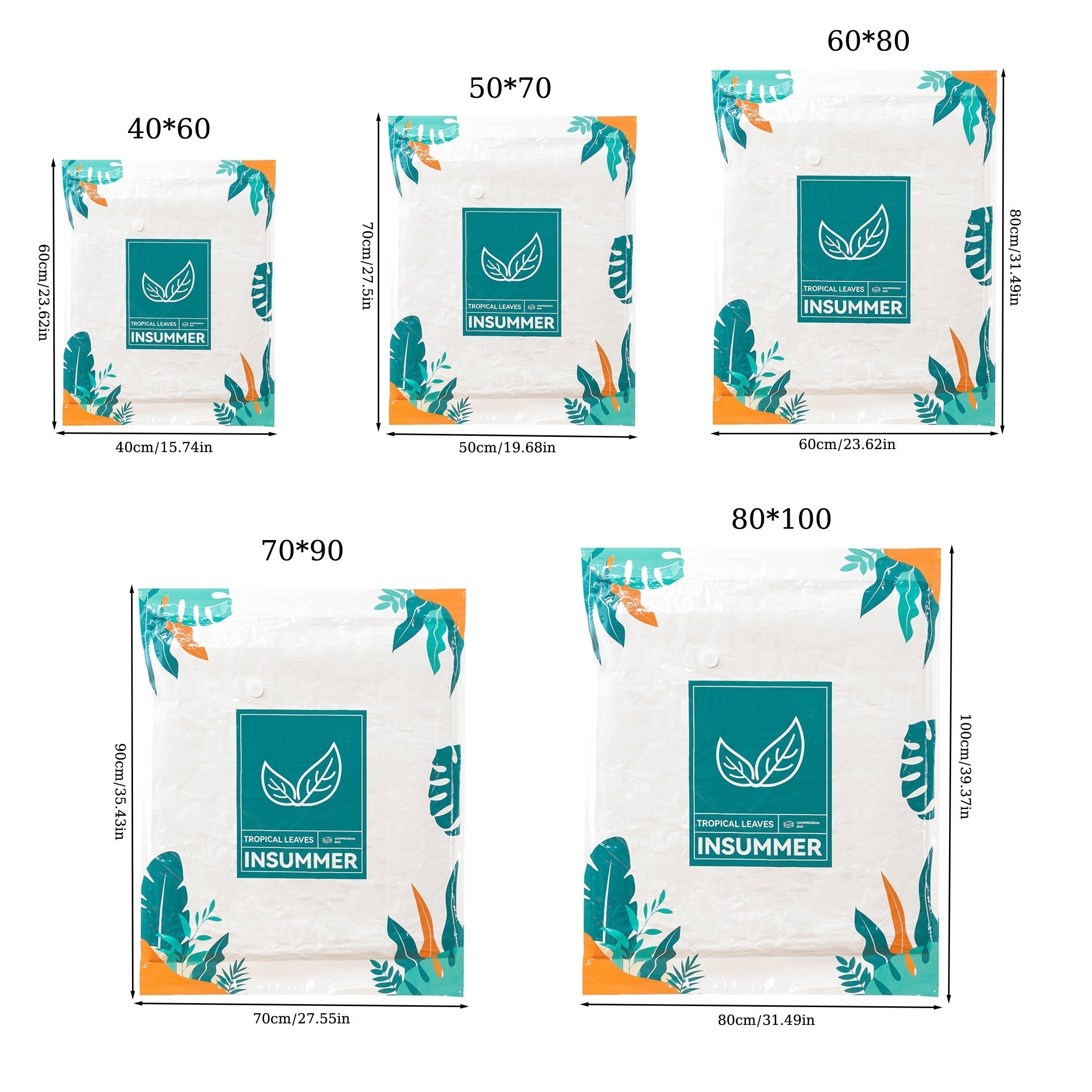Bolsas de almacenamiento al vacío HEART LEAF de 3 paquetes, bolsas de plástico con diseño de hojas tropicales para ahorrar espacio, edredones, mantas, ropa de cama, ropa - No se necesita energía, otros (organizadores de accesorios)
