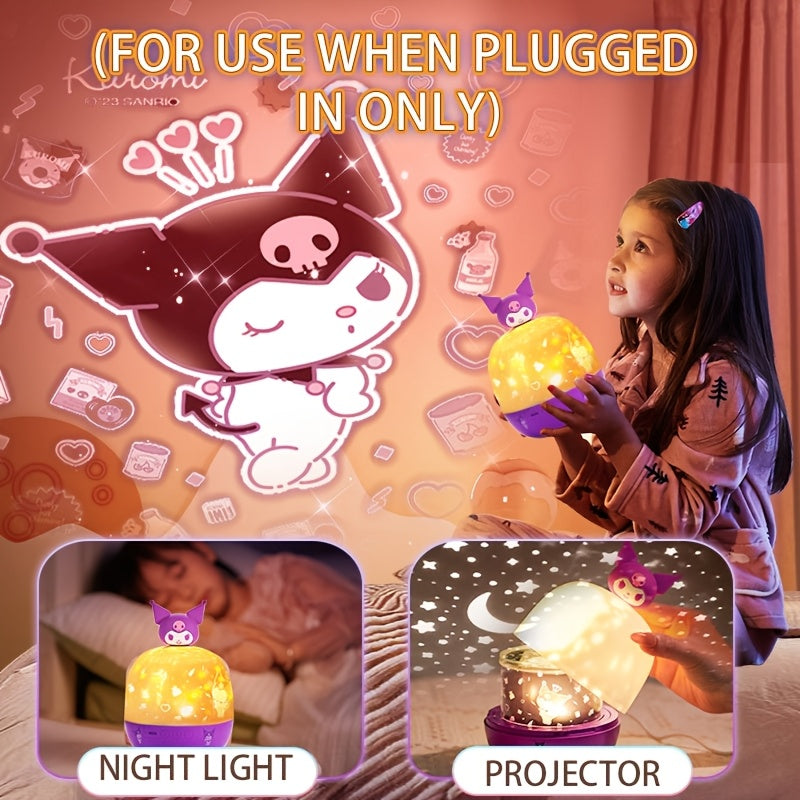 Proyector de Luz Nocturna Giratorio 360° de Sanrio Kuromi & Cinnamoroll - Luces LED Ajustables de 3 Colores, 12 Patrones de Diapositivas, Alimentado por USB, Regalo de Navidad, Luz Decorativa para Habitación, Proyector de Cielo Estrellado Luz Decorativa