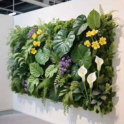 41.91cm a 61.98cm - Panel de muro de vegetación exuberante con flores y follaje vibrantes - Diseño de valla de madera natural, pantalla de privacidad para interiores y exteriores, perfecto para hogar, oficina, bodas y decoración estacional, césped artifi