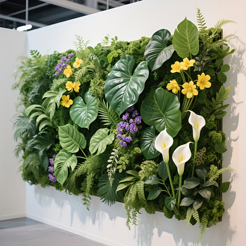 41.91cm a 61.98cm - Panel de muro de vegetación exuberante con flores y follaje vibrantes - Diseño de valla de madera natural, pantalla de privacidad para interiores y exteriores, perfecto para hogar, oficina, bodas y decoración estacional, césped artifi