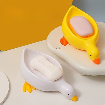 Jabonera con forma de pato auto-drenante, soporte para jabón de baño, bandeja de jabón con diseño de cascada lindo, conveniente para limpieza y almacenamiento