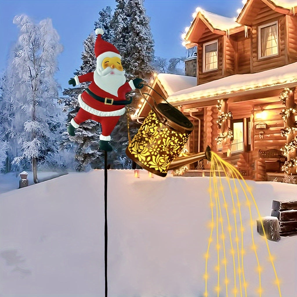 Linternas solares para jardín al aire libre, luces colgantes solares en forma de tetera, Papá Noel lleva una tetera Lámpara de riego con luz fluída de alta luminosidad, Adecuado para jardín, césped, patio, luces navideñas de decoración festiva
