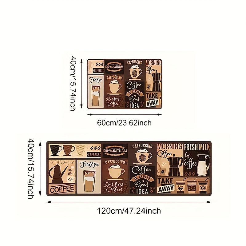 1/2/3 piezas de alfombra de cocina antideslizante con estampado de café vintage, decoración para el hogar en verano, apta para cocina, lavandería u oficina, lavable a máquina, felpudo de poliéster