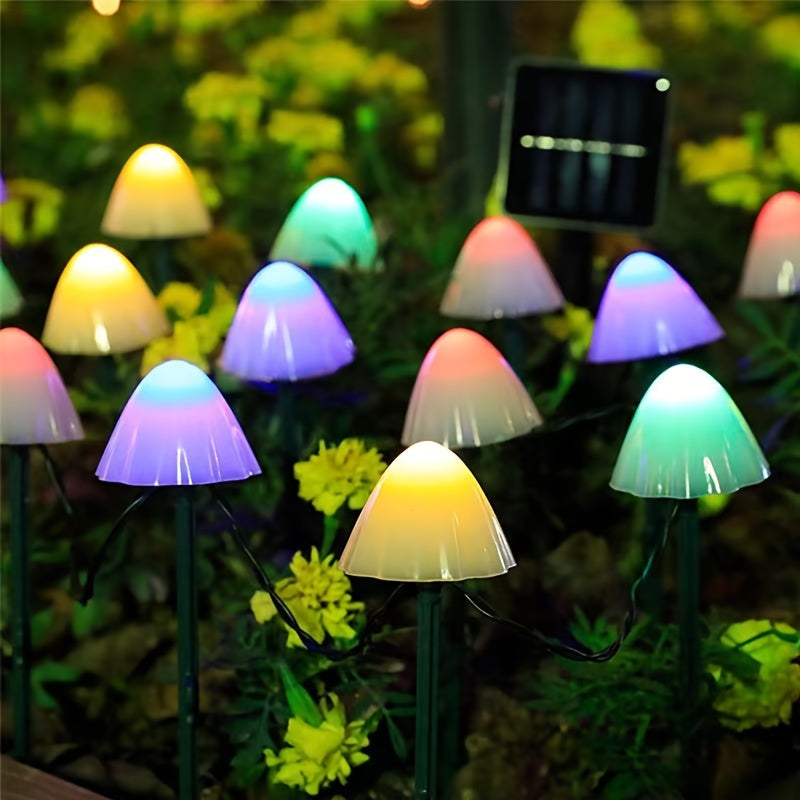 Luces de hongos solares con 10 LED, opciones multicolor (azul/morado/cálido), fácil instalación, decoración para jardín y patio