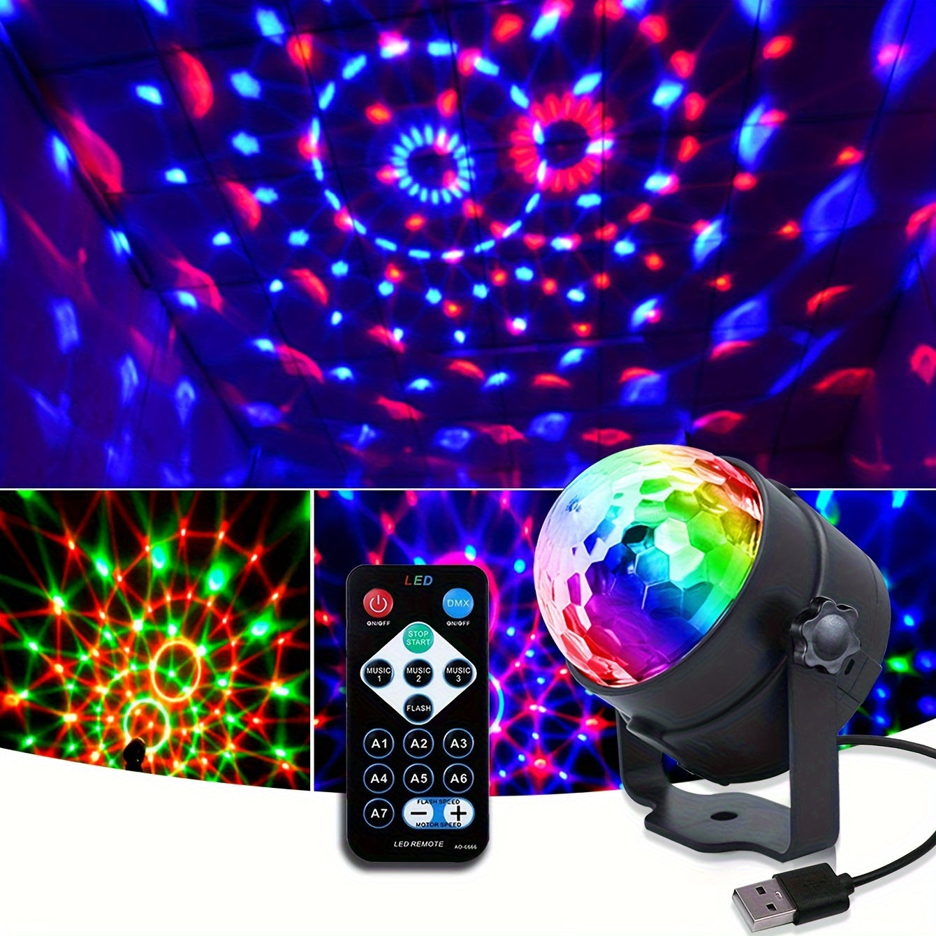 1pc Luz De Bola Mágica De Cristal RGB Con Control Remoto, Luz De Escenario Giratoria De Siete Colores Con Soporte Y Control Remoto, Luz De Discoteca De Fiesta De DJ, Cambio De Color Con Control Remoto, Luz De Escenario Genial, Adecuada Para Actuaciones D
