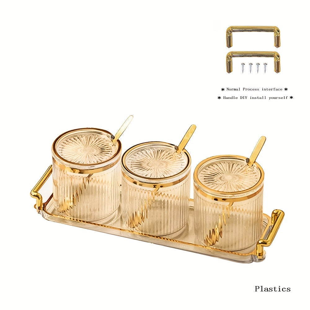 300ml Bandeja Creativa Nórdica 1 Bandeja 3 Tarros Altos 3 Tapas Color Té Retro con Tapa Bandeja Dividida para Snacks y Frutas Secas, Vajilla Elegante | Bandeja de Estilo Nórdico | Tarros de Vidrio Transparente, Bandeja de Té