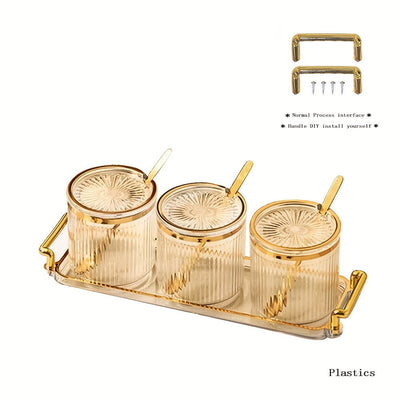 300ml Bandeja Creativa Nórdica 1 Bandeja 3 Tarros Altos 3 Tapas Color Té Retro con Tapa Bandeja Dividida para Snacks y Frutas Secas, Vajilla Elegante | Bandeja de Estilo Nórdico | Tarros de Vidrio Transparente, Bandeja de Té