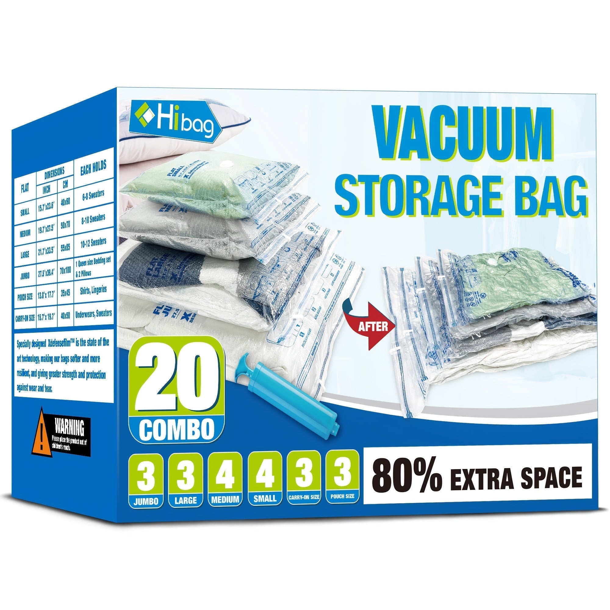 Juego de bolsas de almacenamiento con bomba de compresión al vacío, bolsas selladas para ropa, suéteres, mantas, edredones, organización de ahorro de espacio para viajes, hogar, dormitorio, esencial para regresar a la universidad, accesorios de viaje