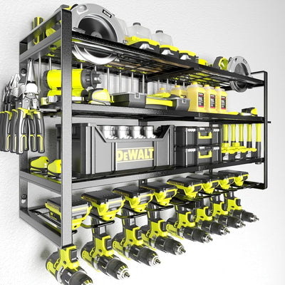 Organizador de herramientas eléctricas de 4 niveles de alta resistencia, estantería de almacenamiento para garaje montada en la pared, con soporte para destornilladores, soporte para alicates y soporte para martillos, ideal para regalo de Día del Padre o