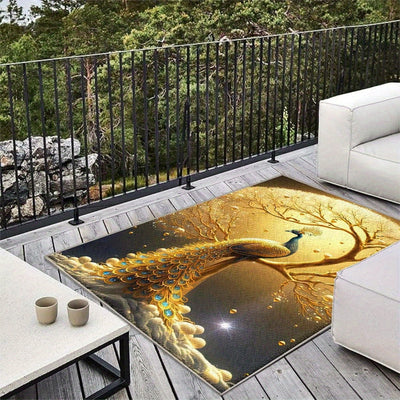 Alfombra de Terciopelo/853g/m² Estampada para Exteriores - Ultra Suave, Antideslizante y Gruesa en Color Crema Francés con Diseño Floral Elegante, Lavable a Máquina, Ideal para Camping y Espacios Modernos, Patrón Grande y Soporte Antideslizante
