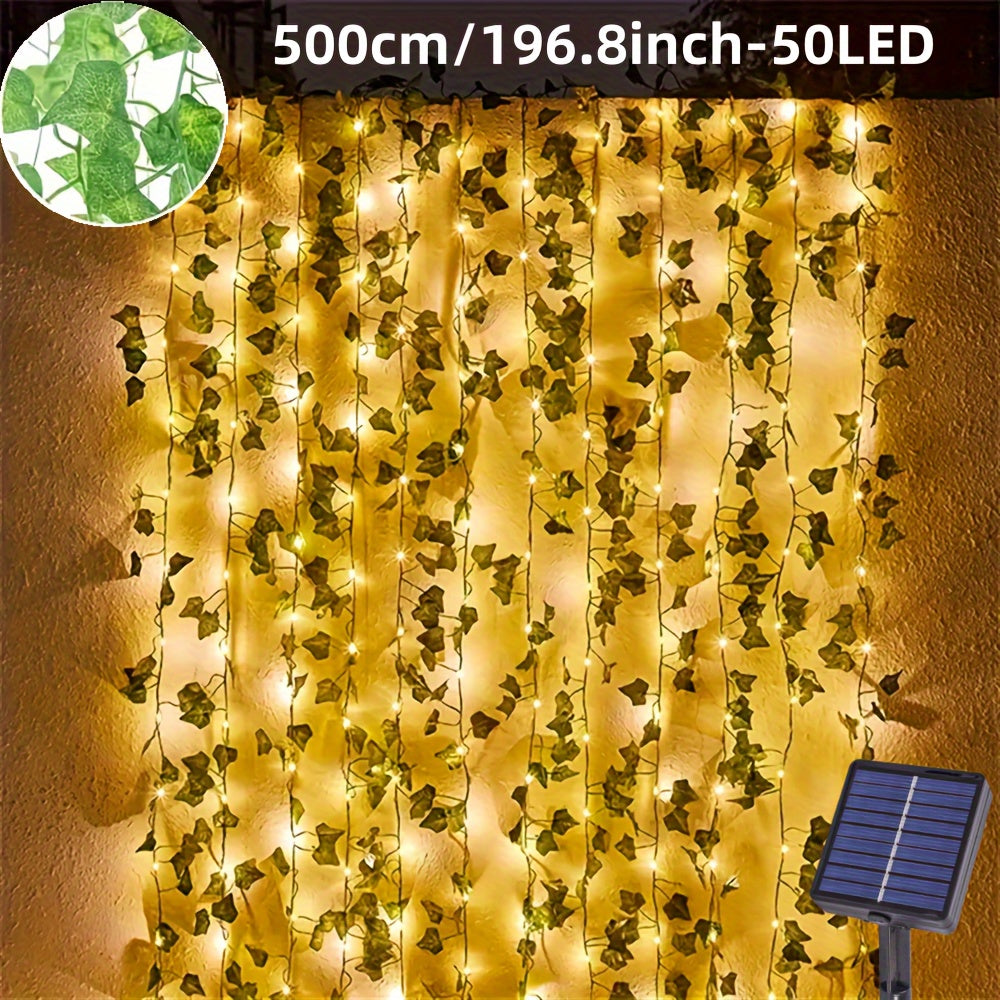Luces solares YEYAYU en forma de hiedra, 50/100 LED, luces decorativas artificiales con 8 modos, alambre de cobre, para jardín exterior, pared, balcón, cerca, árbol, bodas, fiestas, calles, decoración de restaurantes, decoración navideña, iluminación ext
