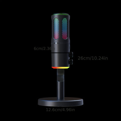 Micrófono SU8 con reducción de ruido, iluminación RGB, efecto de audio reverberante, interfaz USB Type-C para juegos y canto, equipo de audio para juegos | Micrófono moderno | Micrófono alimentado por USB
