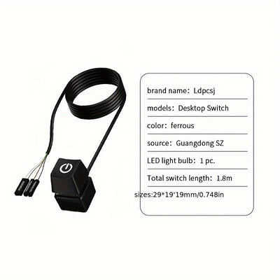 LDPCSJ Cable de Extensión Azul LED 1.8m para Encendido/Apagado de Placa Base PC, Interruptor Externo para Escritorio en Casa u Oficina