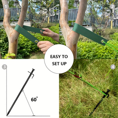 Juego de ataduras de soporte de tronco de árbol de alta resistencia verde, 9 piezas de clavos de tierra negros, adecuados para atar árboles de jardín al aire libre, reparaciones y salidas moldeadas, refuerzo de tienda de picnic