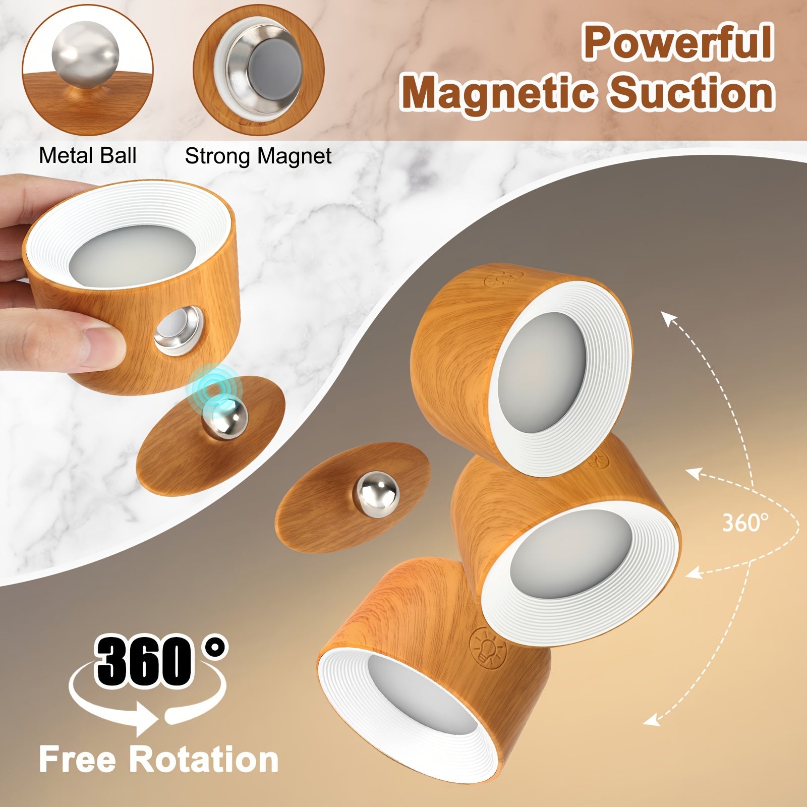 Linterna magnética de pared, lámpara pequeña táctil con rotación 360°, luz nocturna para dormitorio, cambio de colores RGB, control remoto y apagado programable, regulable, carga USB, ideal para habitaciones, salones y pasillos