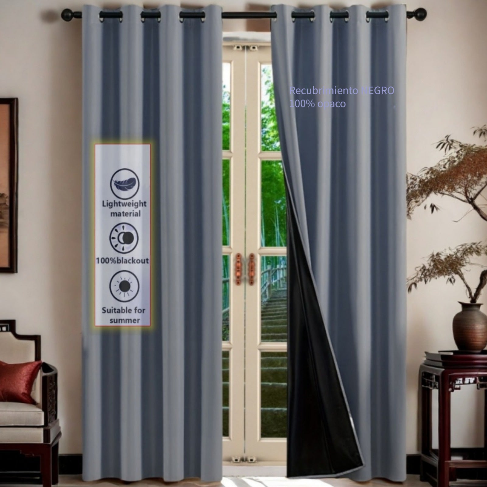 1pc Cortina Opaca de Lujo para Puerta - Color Sólido Intenso con Ojales en la Parte Superior, Diseño de Privacidad Completa para Dormitorio, Sala de Estar, Decoración de Oficina