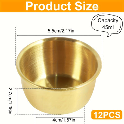 12 piezas de tazones de acero inoxidable para salsa, tazas de condimento mini de 45 ml, platos de condimento reutilizables para uso doméstico y en restaurantes.