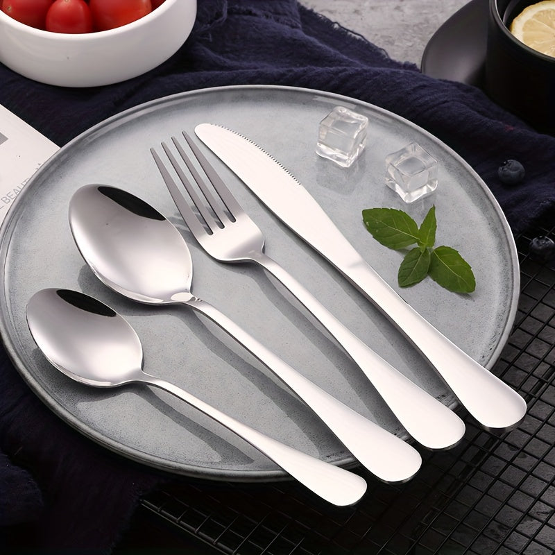 Juego de 24 piezas de cubiertos de acero inoxidable 1010, incluye cuchillos, tenedores, cucharas, cucharas de postre y cucharitas, ideal para cocina en casa, hotel, restaurante, fiestas, bodas y regalos