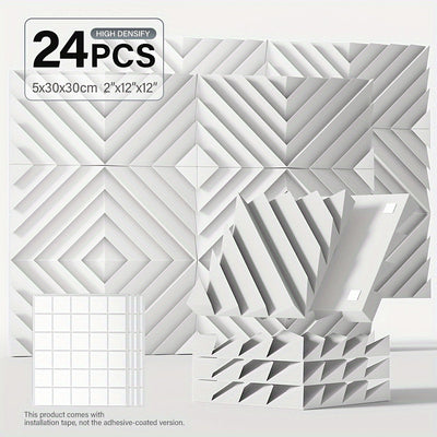 12pcs, 24pcs - Paneles de Espuma Aislante Acústica con Ranura Diamantada 5.08x30.48x30.48 cm, Paneles de Alta Densidad para Estudio, Paneles Decorativos 3D, Material Absorbente de Sonido para Hogar u Oficina (Incluye Pegatinas)